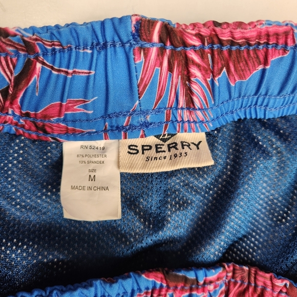 Sperry Swim Trunks Mens M Shorts Beach Wear Birds Of Paradise Pink Blue Pockets - Picture 6 of 10